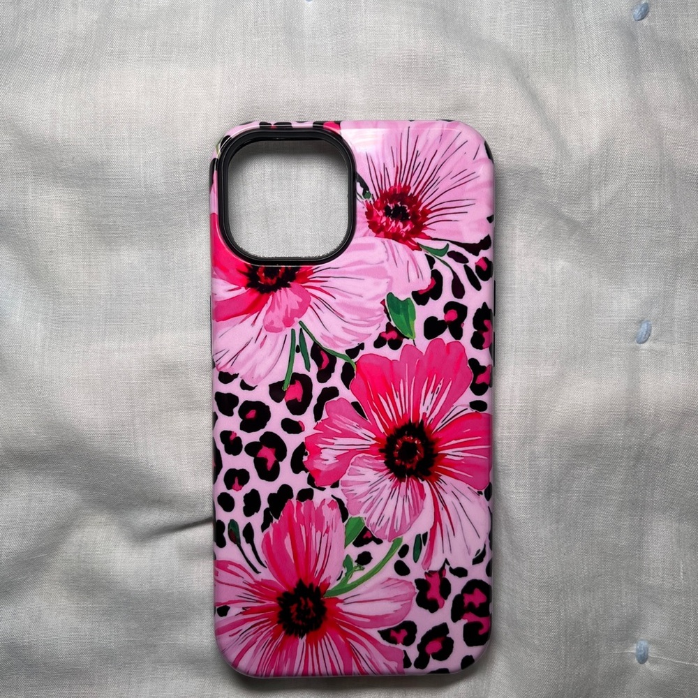 Glossy Pink Floral Leopard Hibiscus iPhone 13/14 Case Excellent Condition